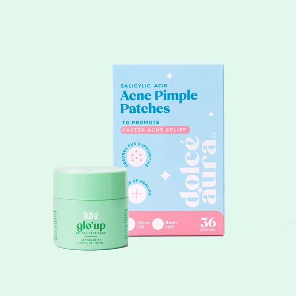 Dolce Aura Acne & Glow Duo — Acne Pimple Patches + De-Tan Face Pack Cream